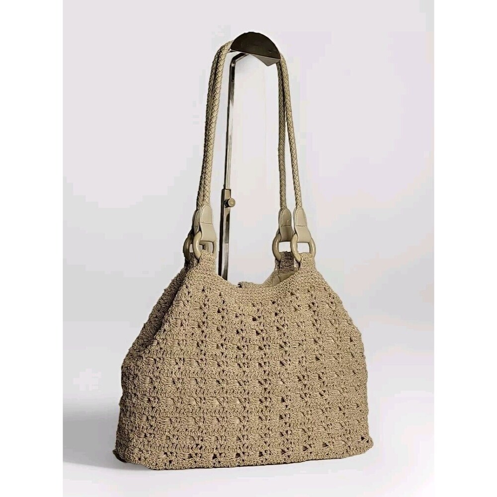 Women's Crochet Shoulder Bag Beige/ Off White Knit Purse (PLEASE SEE PHOTOS)